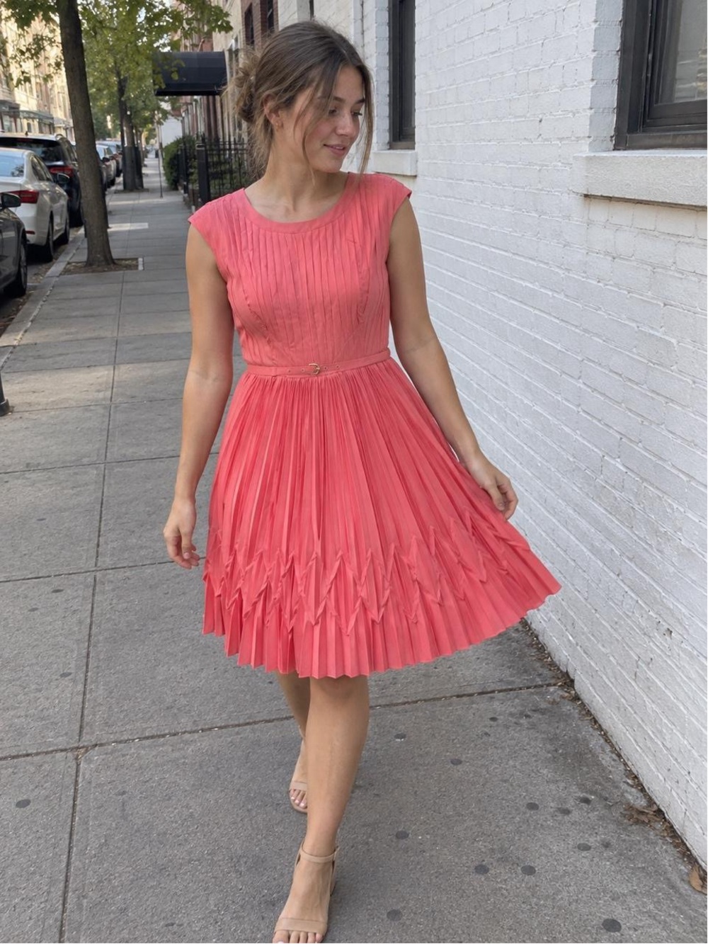 Ted Baker Terna Coral Pleated Cap-Sleeve Mini Dress